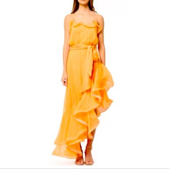 Elliate Maldives Ruffle Asymmetric Maxi Dress in Mango | Tangerine - Picture 12 of 12